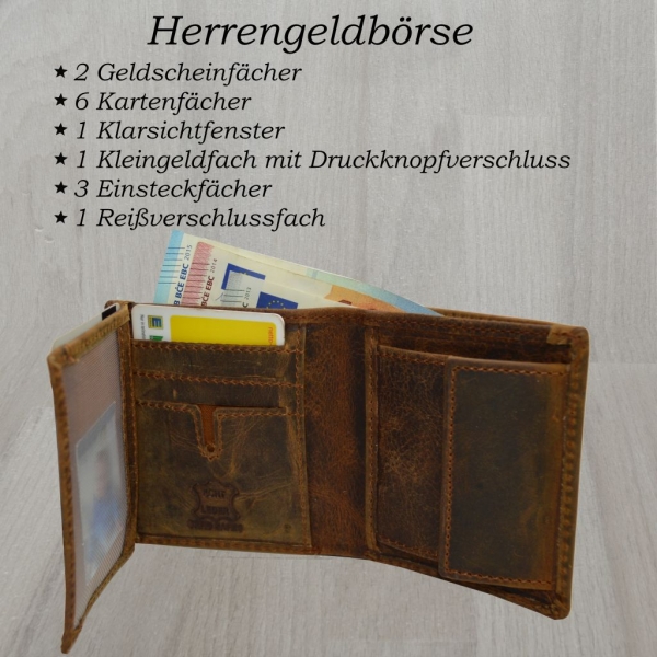 Kleine Sportlich handliche Geldbörse Herren Portemonnaie Design Wild Tribes Only Braun